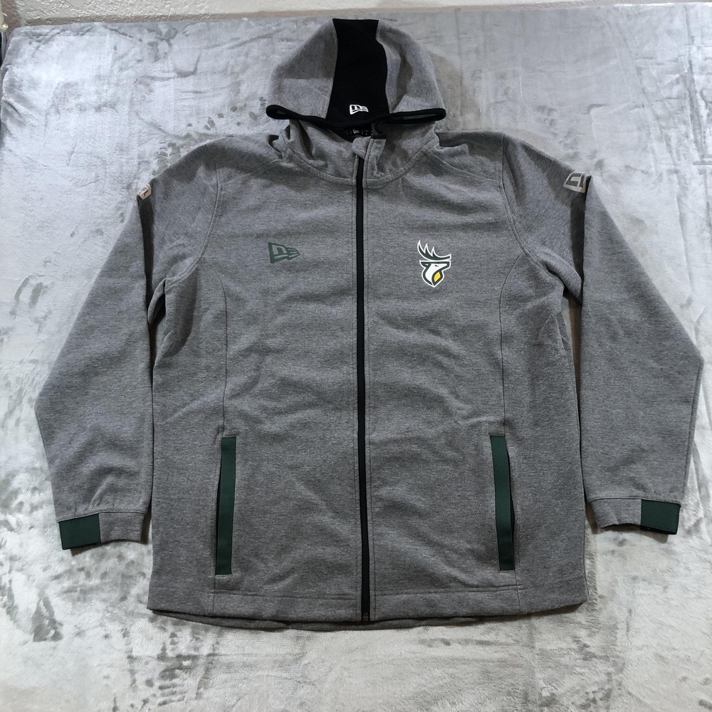 Edmonton Elks Full Zip Hoodie Mens Large Gray New Era Logo Reflective Pockets